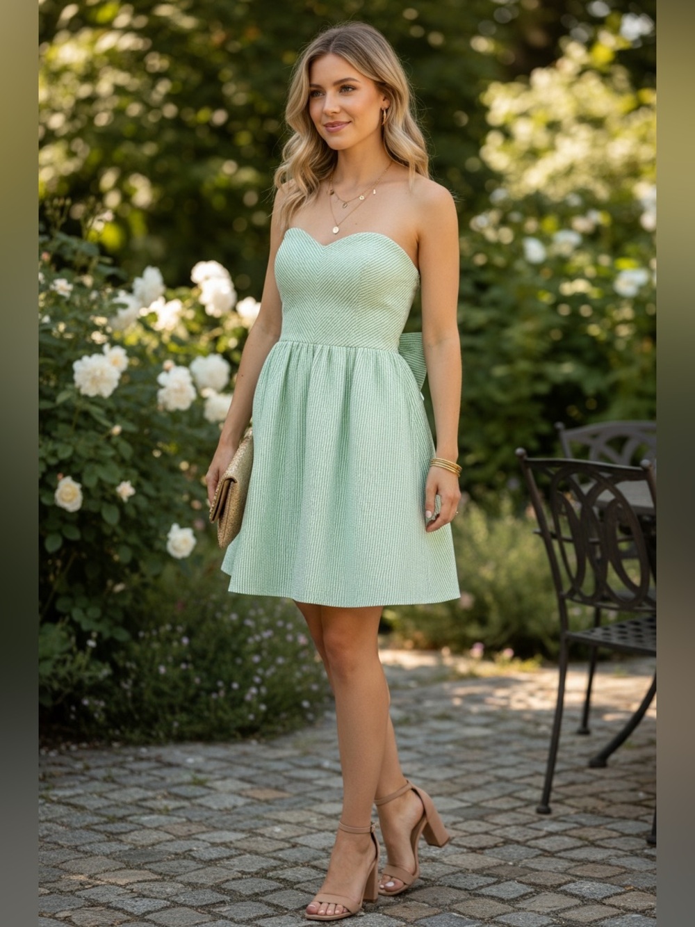 Lilly Pulitzer Richelle Dress Size 2 Green White Seersucker Strapless Preppy